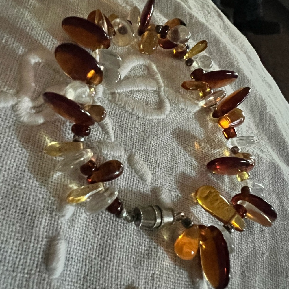 Artesian made ‎ amber tone beads bracelet size 7inch boho